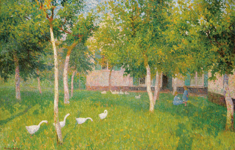 Oies Dans Un Jardin Avec Deux Enfants (1907)