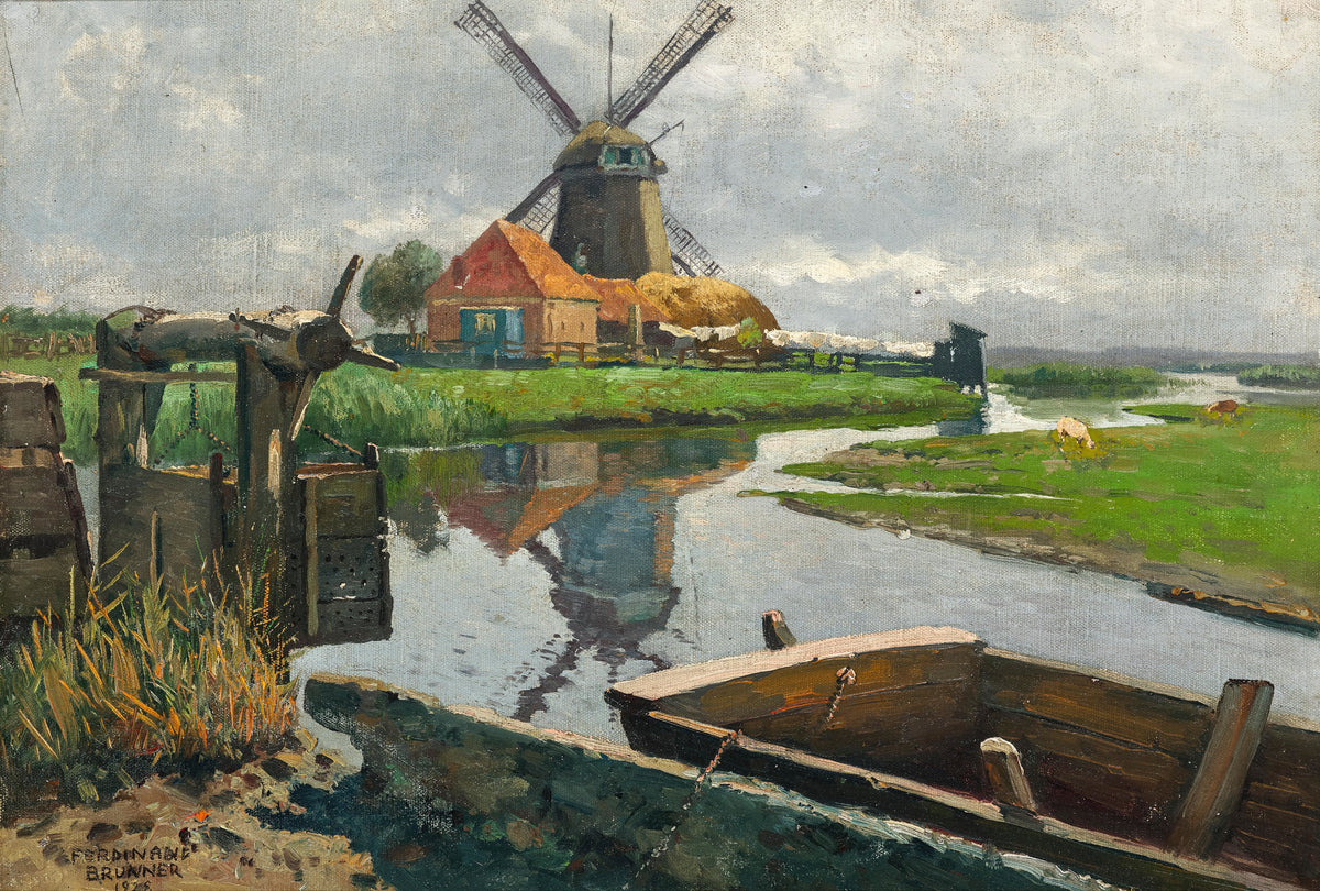 A Dutch windmill by the stream (1925)