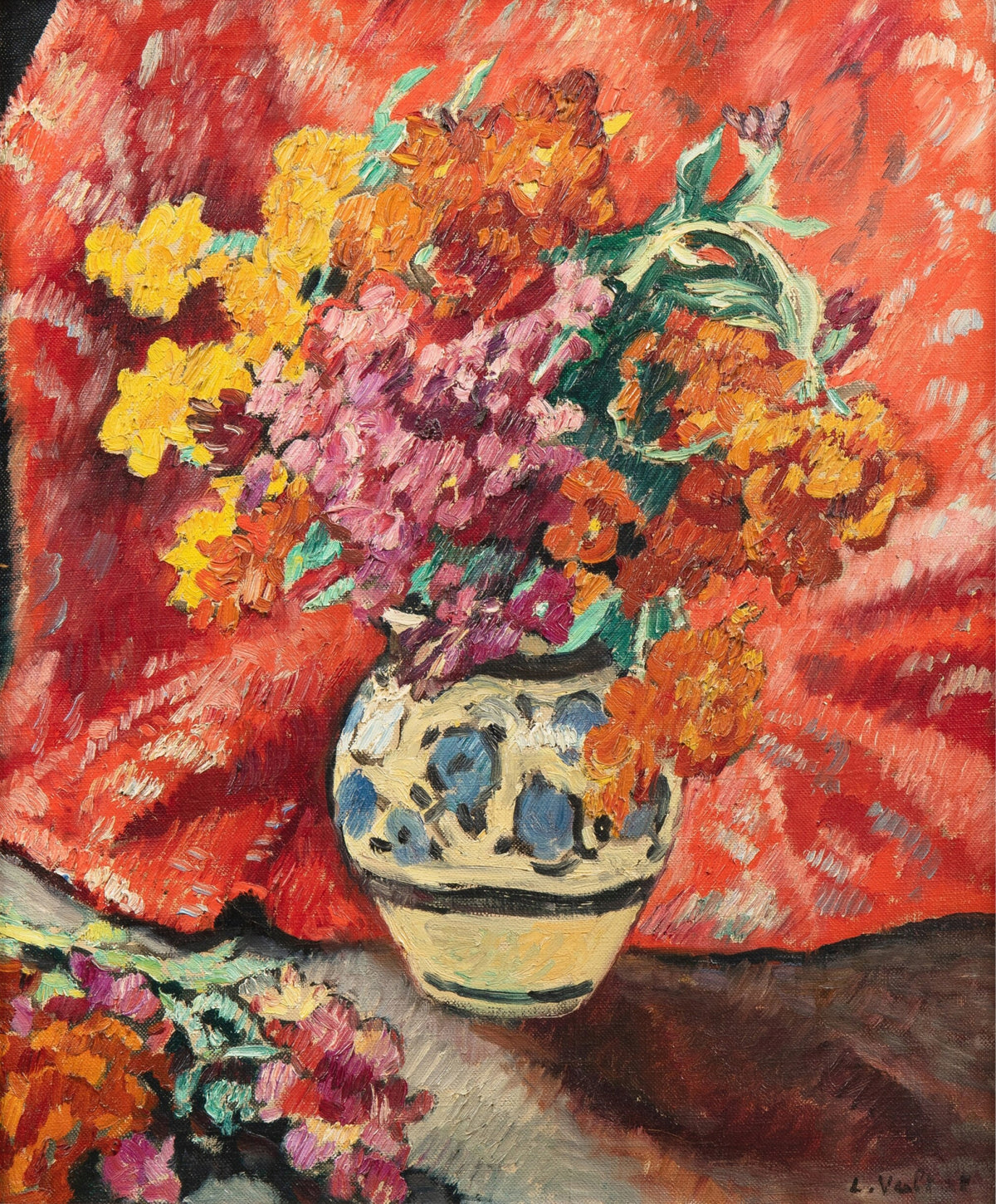 Vase de fleurs à la draperie rouge (1931)