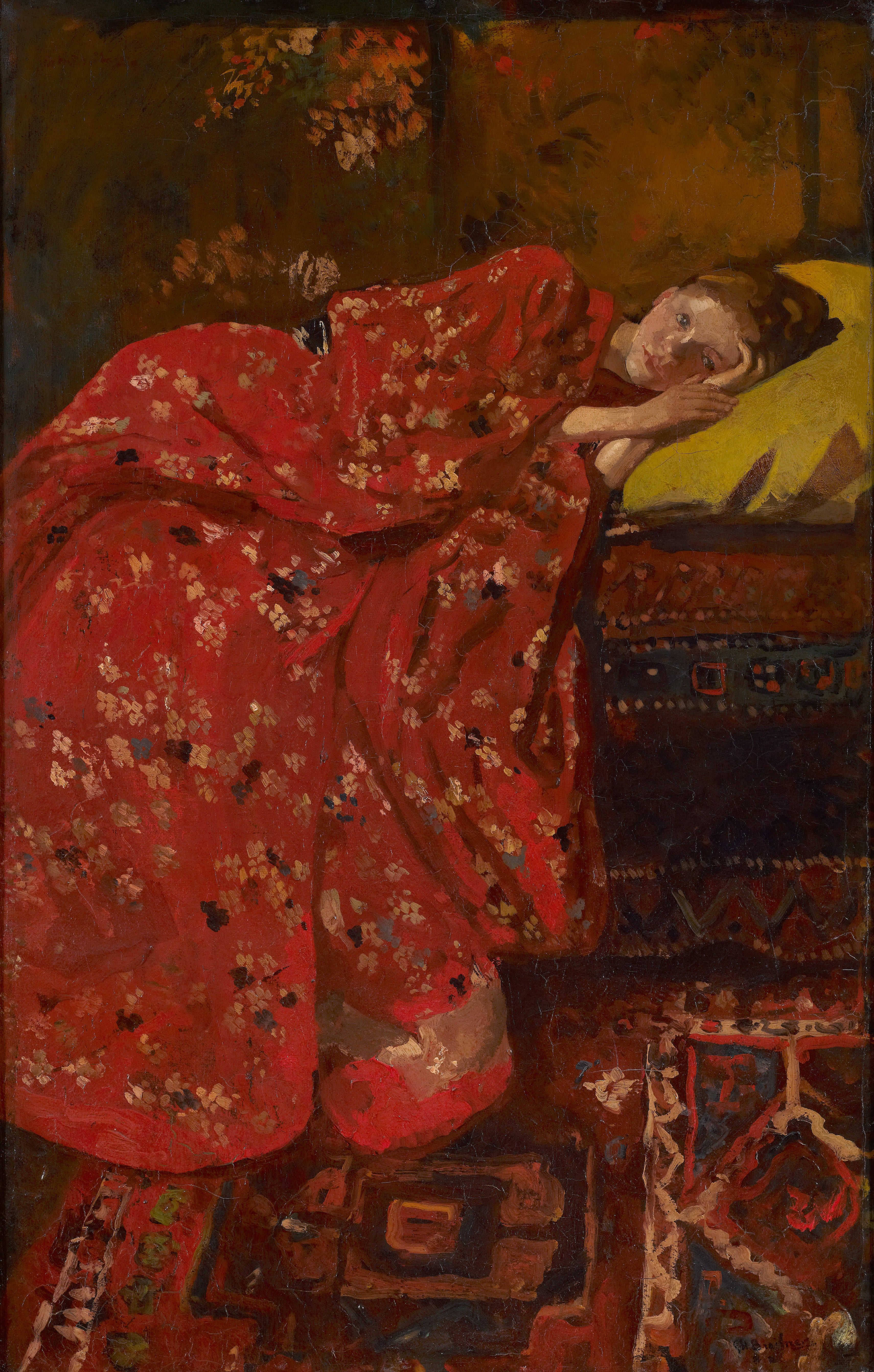 Girl In Red Kimono